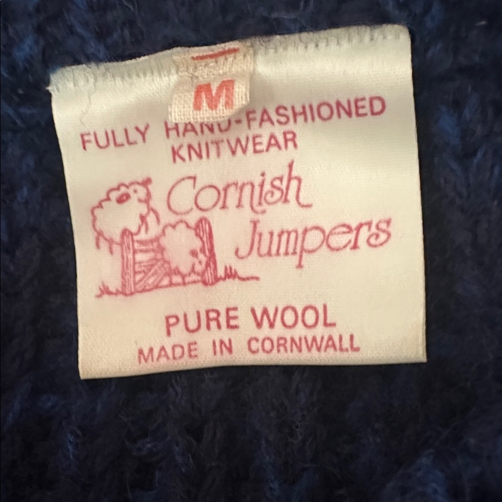Vintage Cornish Jumpers Pure Wool Navy Royal Blue Women's M collar Sweater - Picture 10 of 13
